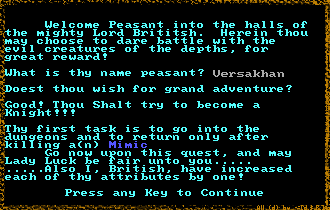 Akalabeth Lord British 1st Briefing