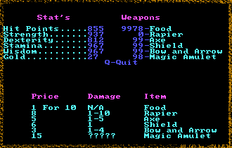 Akalabeth Magic Amulett Lizard Man Statistics